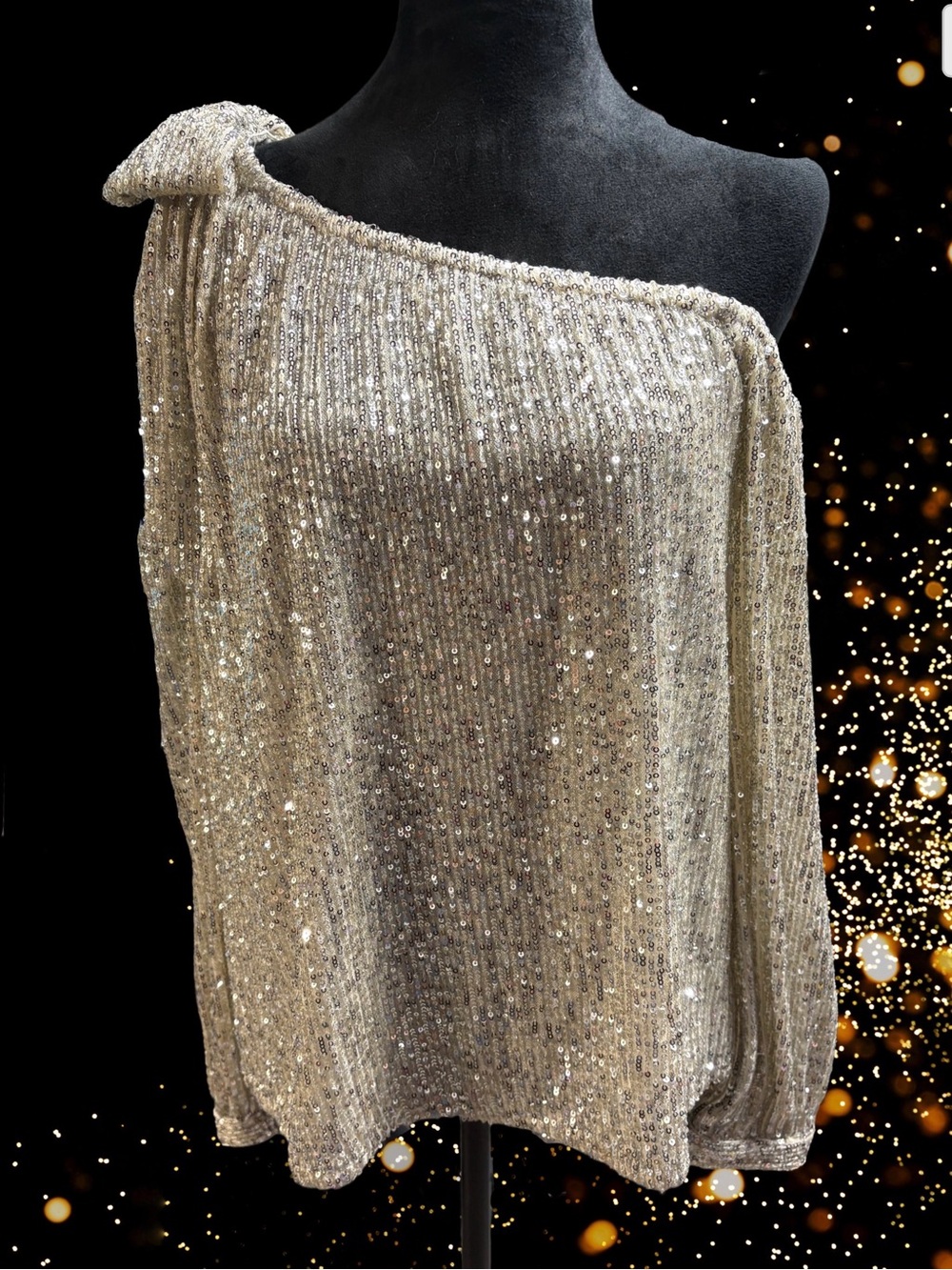 CeCe Cold-Shoulder Sequin Evening Top - Gold